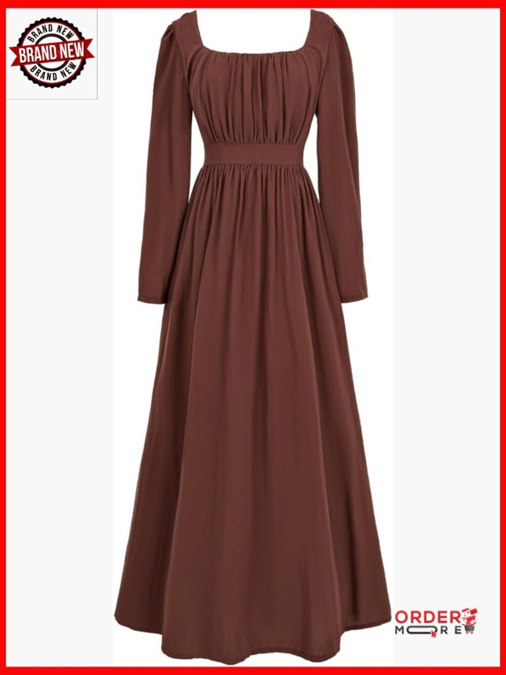 Victorian Regency Ball Gown Dress, Long Sleeve, A-line, High Waist, Square